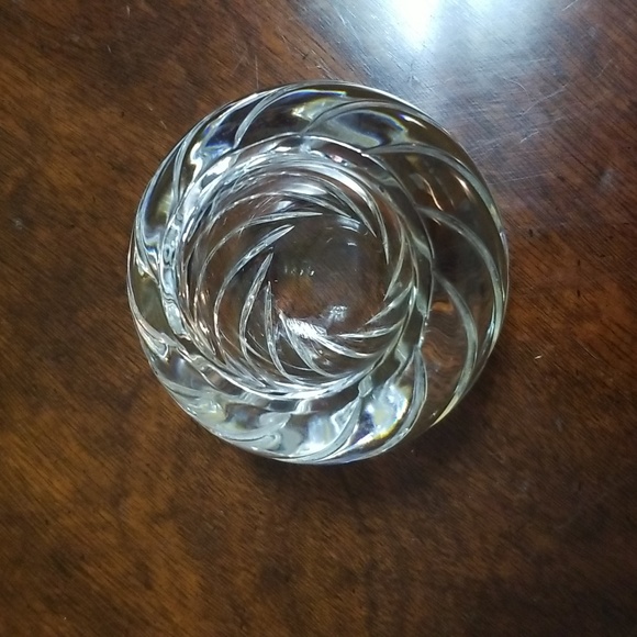 GORHAM FULL LEAD GLASS VINTAGE VOTIVE HOLDER W ETCHED RIDGE SWIRL GORGEOUS - Picture 2 of 3